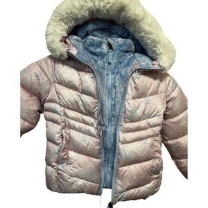 NWT Snozu Puffer Jacket w/ Faux Fur, Hood, Snowflake Print, & beanie set 2T